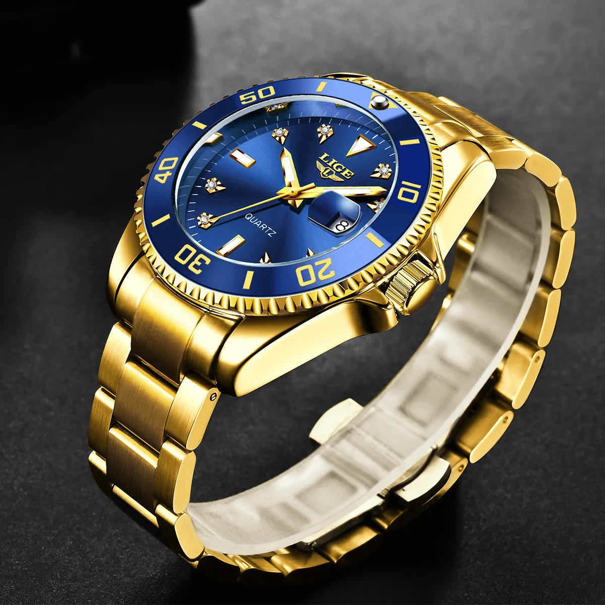 Relojes de moda LIGE para hombre, de lujo, luminosos, con calendario, para negocios, resistentes al agua, cronógrafo, de acero inoxidable, de cuarzo.