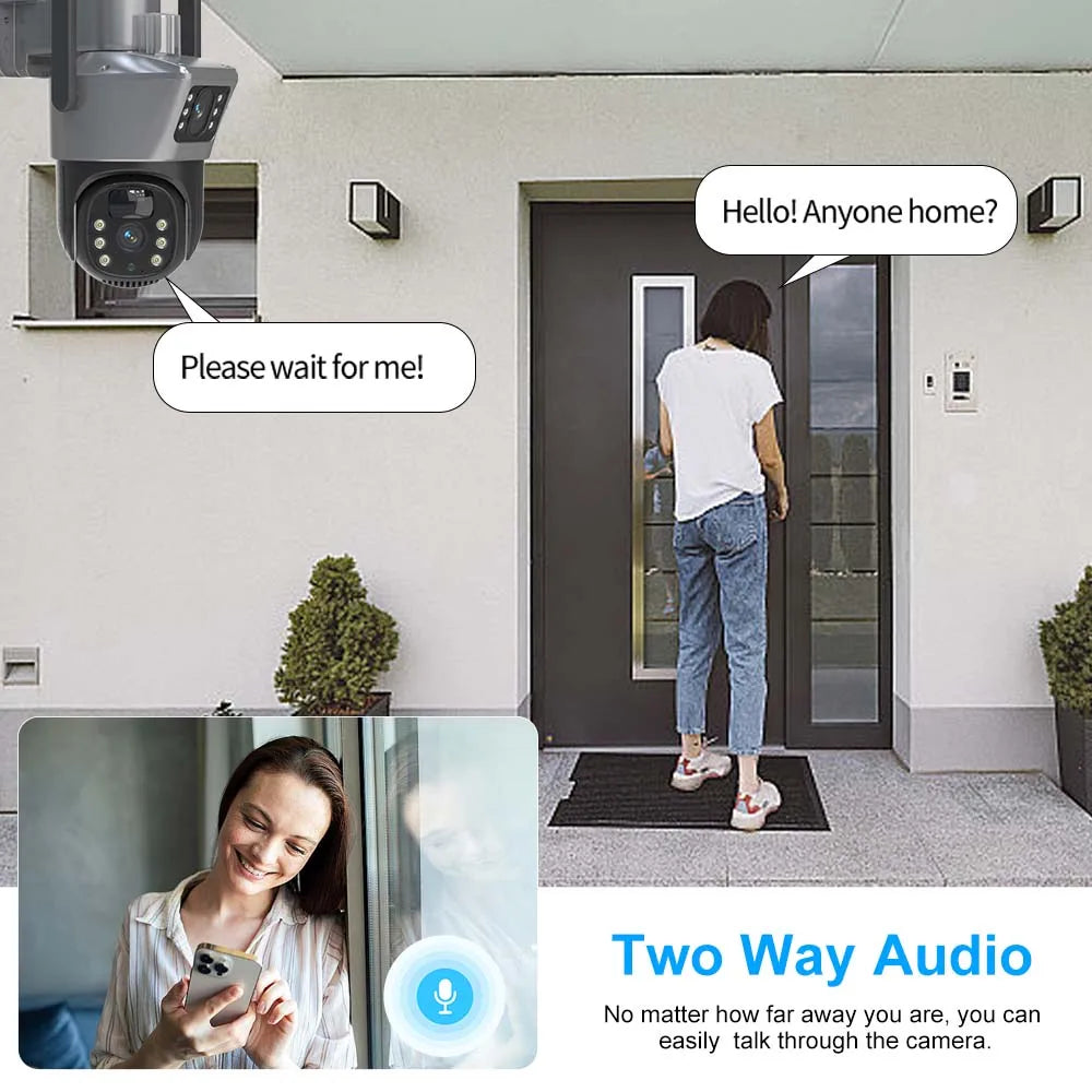 Cámara solar WiFi 4K de 8MP para exteriores, cámara de vigilancia CCTV inalámbrica con panel solar, doble lente, cámara IP PTZ y protección de seguridad.