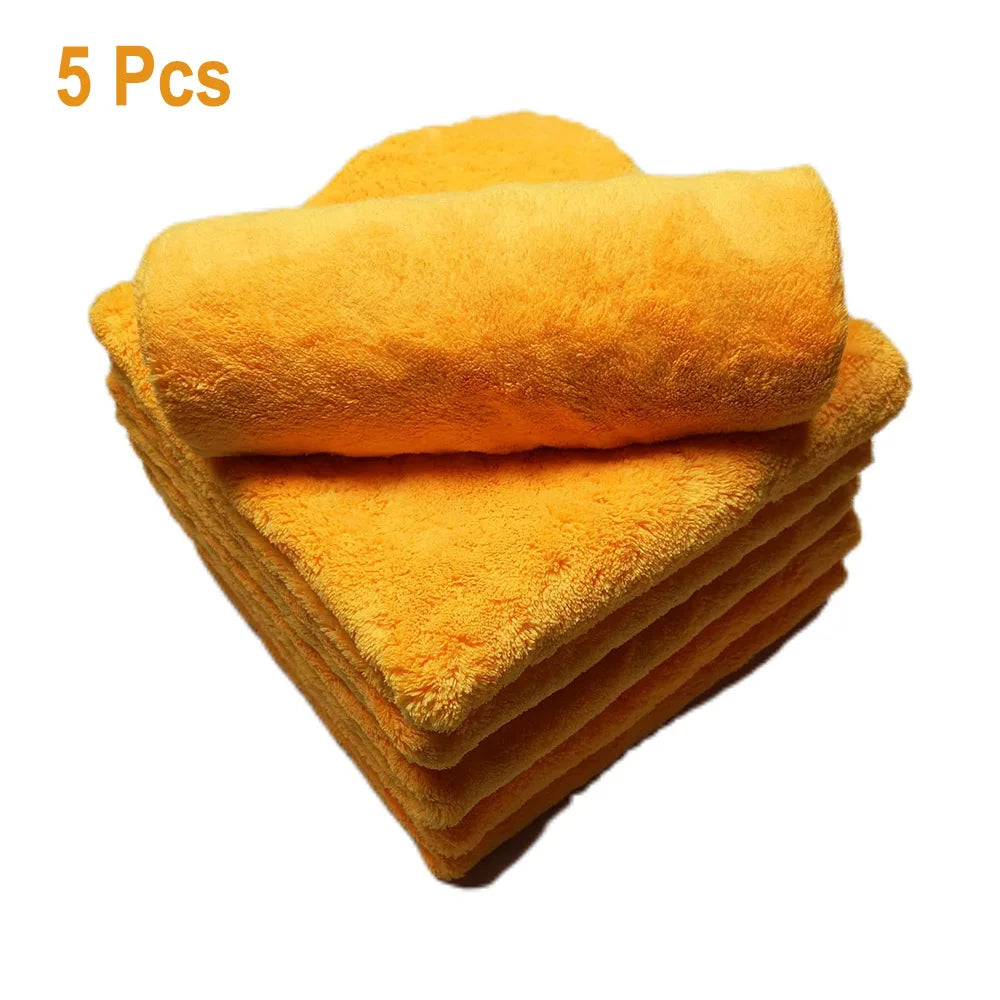 5 toallas de microfibra sin bordes para limpieza en seco y pulido de automóviles, paño de microfibra absorbente de felpa de 500 g/m².
