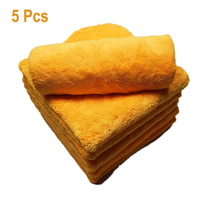 5 toallas de microfibra sin bordes para limpieza en seco y pulido de automóviles, paño de microfibra absorbente de felpa de 500 g/m².