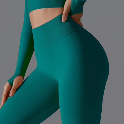 Leggings deportivos de yoga para mujer, sin costuras, cintura alta, elásticos, color sólido, para gimnasio, correr, secado rápido, realce y efecto moldeador.