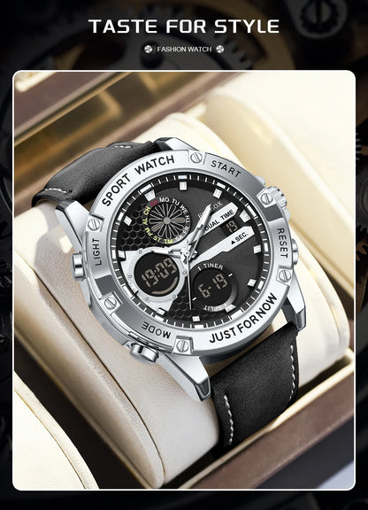 FOXBOX Relojes de lujo de moda para hombre, reloj de pulsera luminoso resistente al agua con fecha y doble horario para hombre, relojes de cuarzo para hombre, relojes masculinos