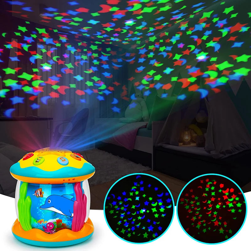 Juguetes para bebés de 1 a 3 años, proyector giratorio de luz oceánica, juguetes musicales Montessori, juguetes sensoriales educativos tempranos para niños pequeños.