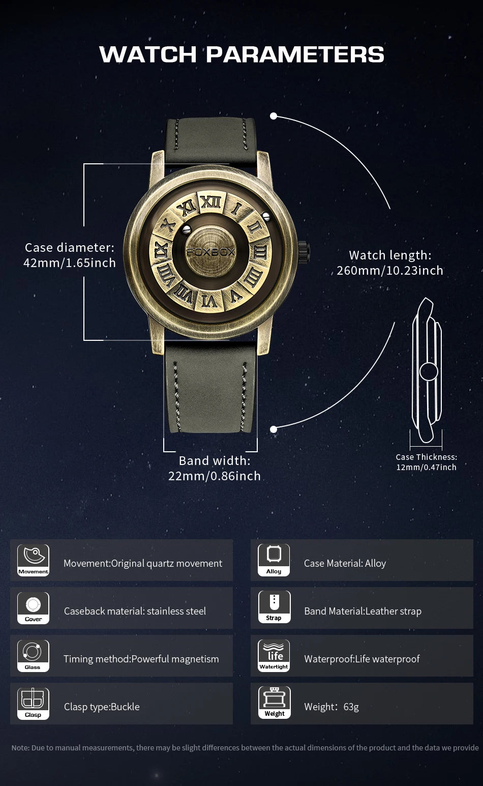 Reloj de cuarzo para hombre FOXBOX, moda, personalidad, creativo, con bola de hierro giratoria, puntero magnético, resistente al agua, para hombre, regalo + caja.