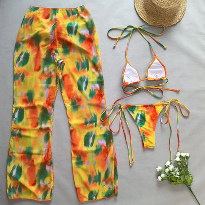 2025 Elegante conjunto de bikini negro con braguita transparente Estilo urbano Ropa de playa Pared blanca Ligero y transpirable Playa de verano