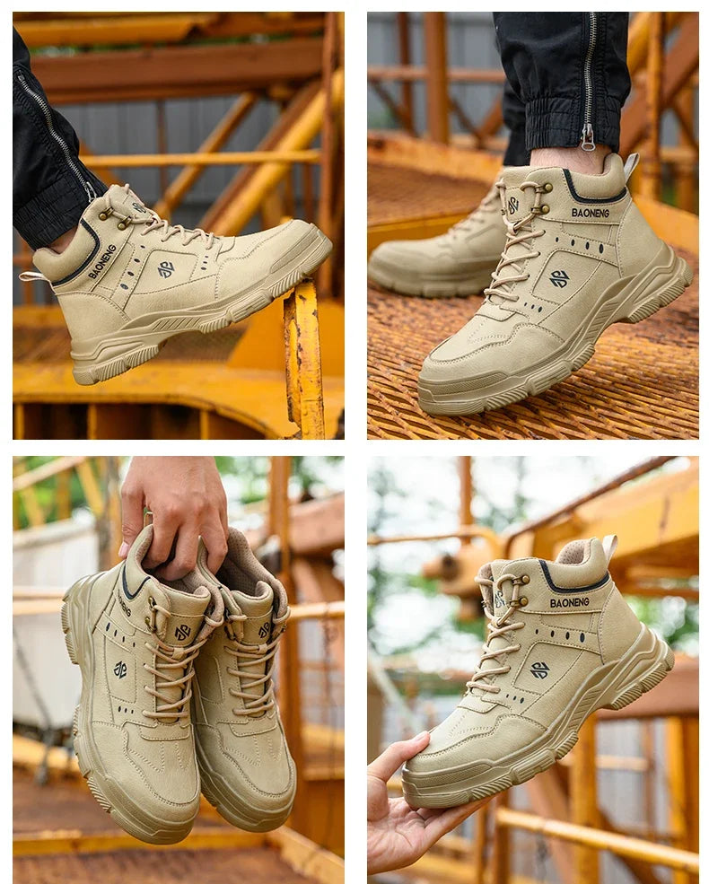 Botas de seguridad de caña alta para hombre, con puntera de acero y protección antipinchazos. Calzado de trabajo resistente y protector para la construcción.