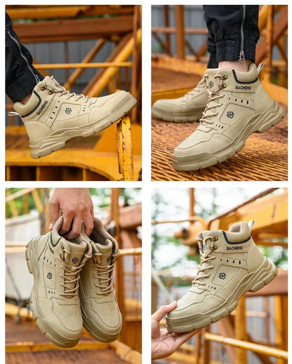 Botas de seguridad de caña alta para hombre, con puntera de acero y protección antipinchazos. Calzado de trabajo resistente y protector para la construcción.