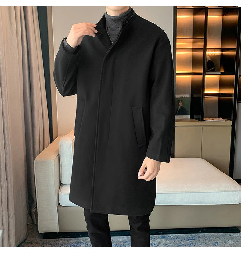 2025 Autumn Winter Men Long Coat Windbreaker Casual Loose  Solid Color Trench Men Fashion Korean Style Mens Jackets Outerwear