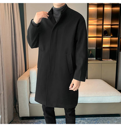 2025 Autumn Winter Men Long Coat Windbreaker Casual Loose  Solid Color Trench Men Fashion Korean Style Mens Jackets Outerwear