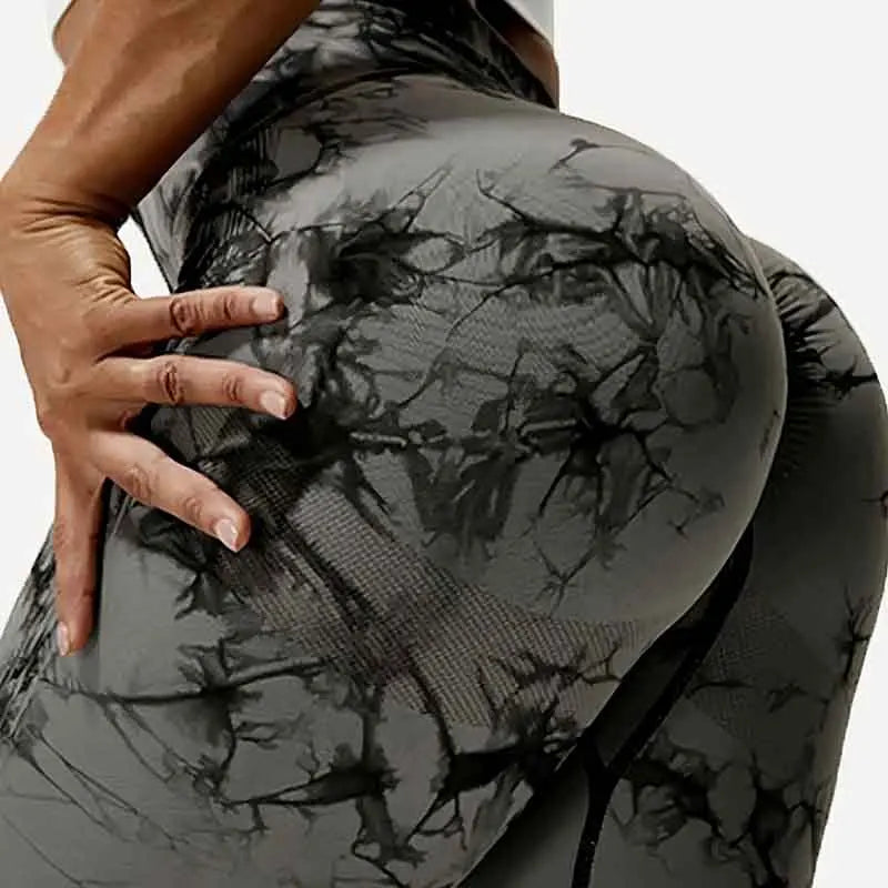 Leggings de entrenamiento sin costuras para mujer, cintura alta, levantamiento de glúteos, para deportes al aire libre, fitness, pantalones de yoga con efecto tie-dye