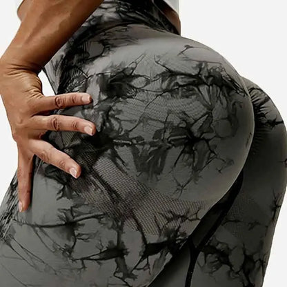 Leggings de entrenamiento sin costuras para mujer, cintura alta, levantamiento de glúteos, para deportes al aire libre, fitness, pantalones de yoga con efecto tie-dye