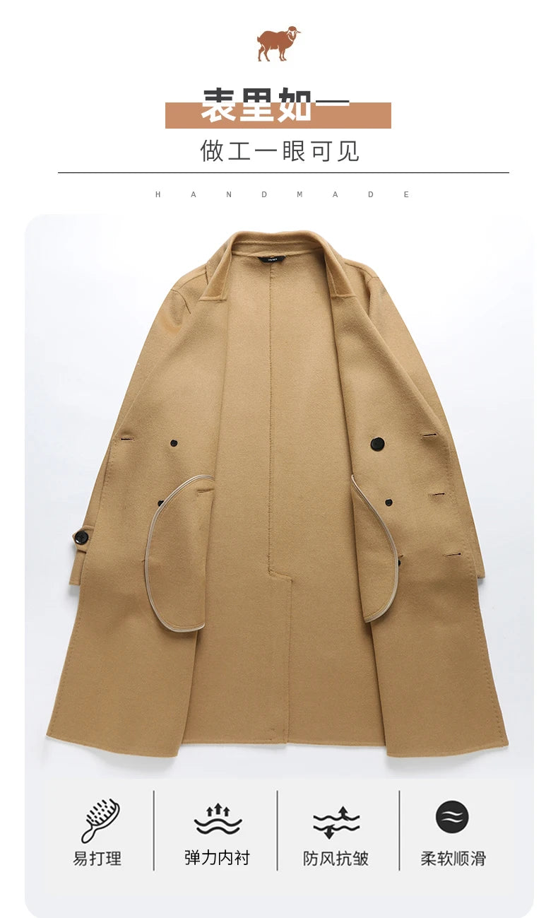 Abrigos largos de lana para hombre, colección otoño-invierno 2025, estilo business casual, color liso, abrigo exterior 100% lana, chaqueta cortavientos