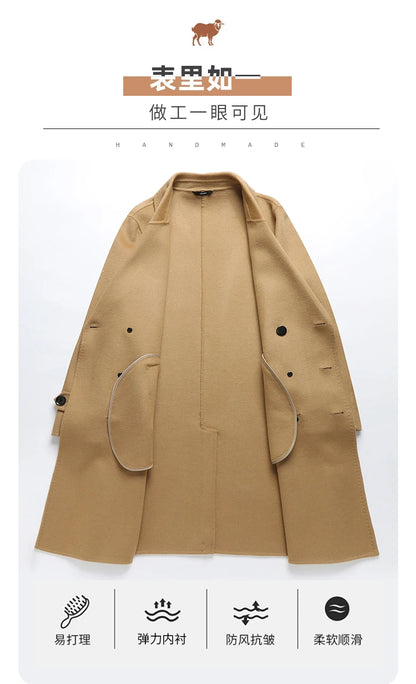 Abrigos largos de lana para hombre, colección otoño-invierno 2025, estilo business casual, color liso, abrigo exterior 100% lana, chaqueta cortavientos