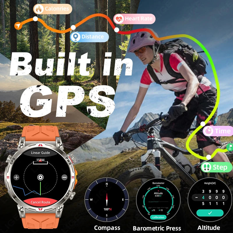 Reloj inteligente con GPS para hombre, pulsera deportiva con control del ritmo cardíaco, Bluetooth, llamadas, 530 mAh, resistente al agua hasta 3 ATM, 2025