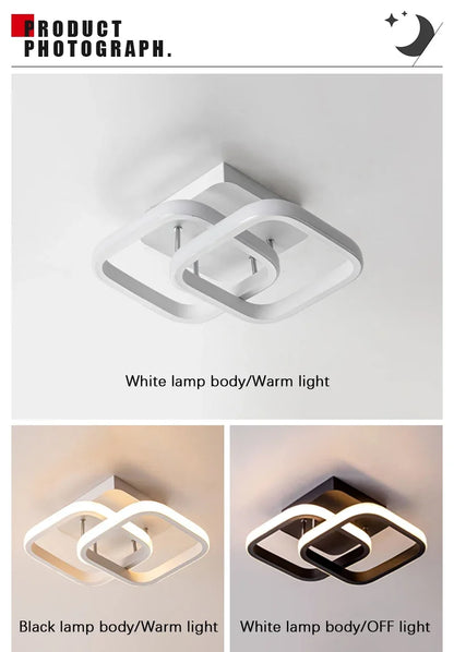 Lámpara de techo moderna de metal negro, araña de techo con luz tricolor para sala de estar, pasillo, balcón, decoración del hogar