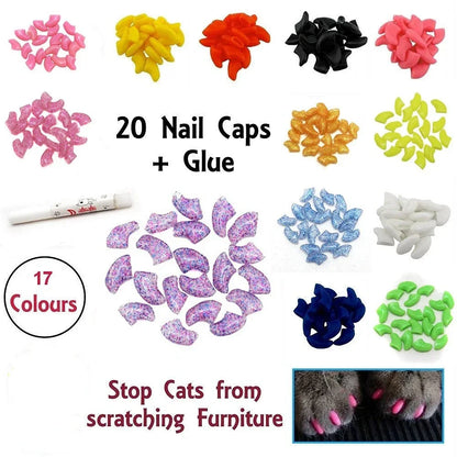 Preciosas 20 fundas de silicona suaves para uñas de gato, cubiertas adhesivas para garras de mascotas, protección para animales.