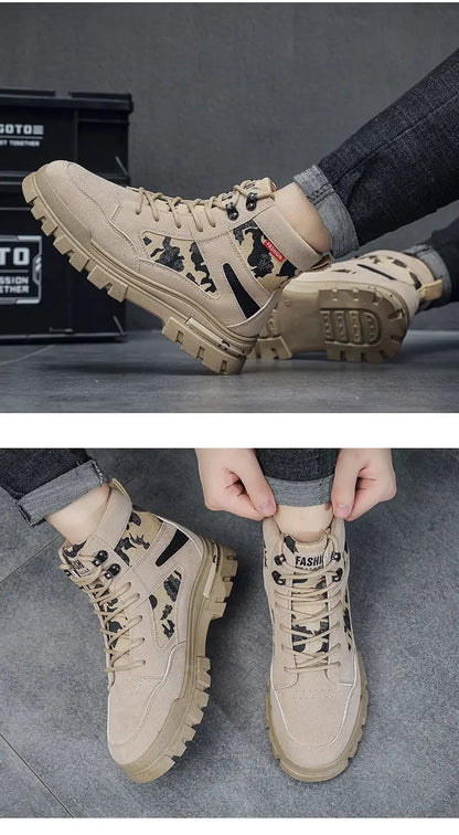 Botas altas para hombre, suela plana, ligeras, para senderismo, exteriores, negras, para correr, tenis, caminar, motocicleta