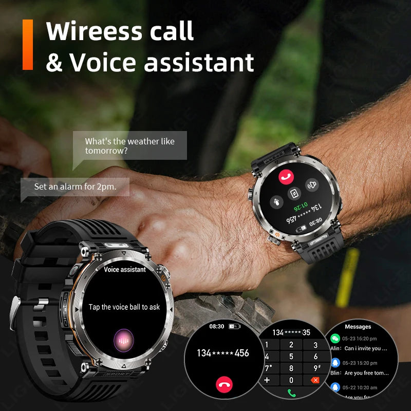 Reloj inteligente para hombre, nuevo, con batería de 600 mAh, control de la temperatura, el oxígeno en sangre, la salud, brújula, IP68, resistente al agua, linterna LED