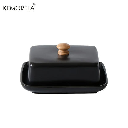 KEMORELA Mantequera de cerámica con tapa, rectangular, sellable, para guardar quesos, de alta gama y elegante para cocina y restaurante.