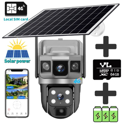 Cámara solar exterior V380Pro de 12 MP con IP 4G/WiFi, visión nocturna HD, seguimiento PTZ, detección de movimiento PIR y seguridad para el hogar (CCTV inteligente).