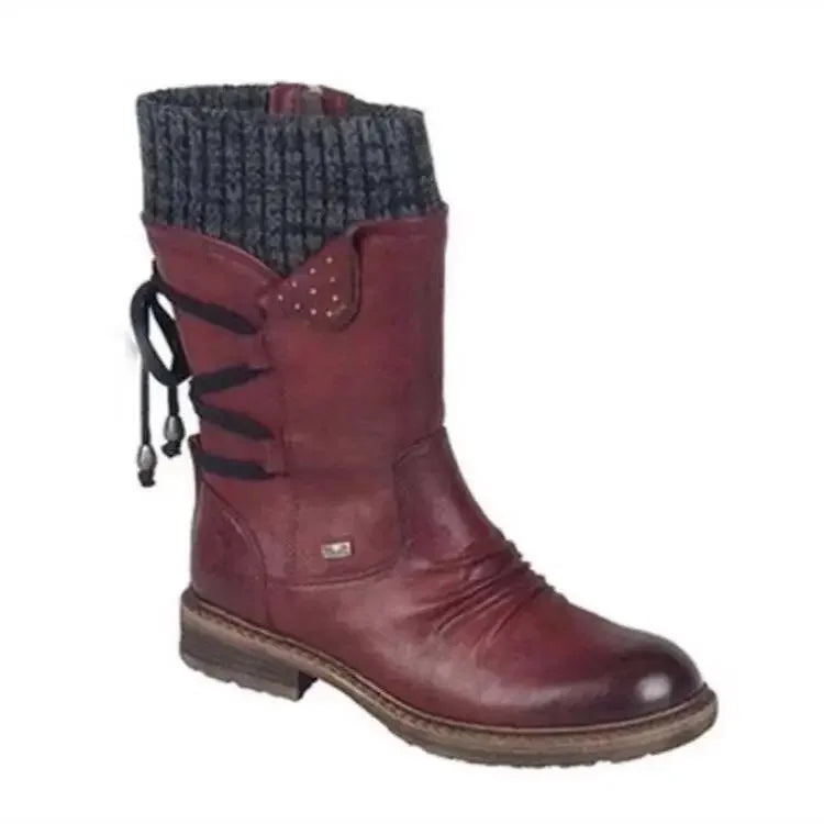 Botas de invierno a media pantorrilla para mujer, zapatos de invierno, botas de nieve a la moda para mujer, botas altas de gamuza cálidas 2025