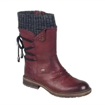 Botas de invierno a media pantorrilla para mujer, zapatos de invierno, botas de nieve a la moda para mujer, botas altas de gamuza cálidas 2025