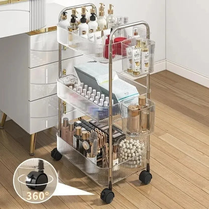 Estante móvil con ruedas, estante de almacenamiento multicapa, carrito para el hogar para refrigerios, cosméticos, artículos diversos, organizador de 2/3/4 niveles, carrito rodante