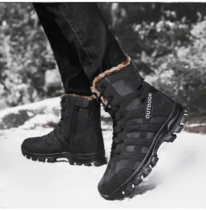 Brand Winter Men's Boots Thick Plush Warm Snow Boots Lace-UP Men Ankle Boots Outdoor Waterproof Men's Motorcycle Boots Size 47