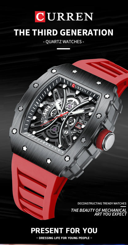 Reloj CURREN 3D para hombre, de cuarzo, de acero inoxidable, resistente al agua, creativo, con correa de silicona, reloj de pulsera