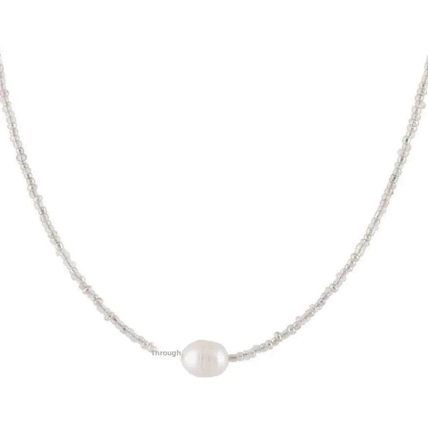 Collar de perlas de agua dulce naturales hecho a mano, moderno y artístico, con colgante de cuentas de arroz estilo retro.