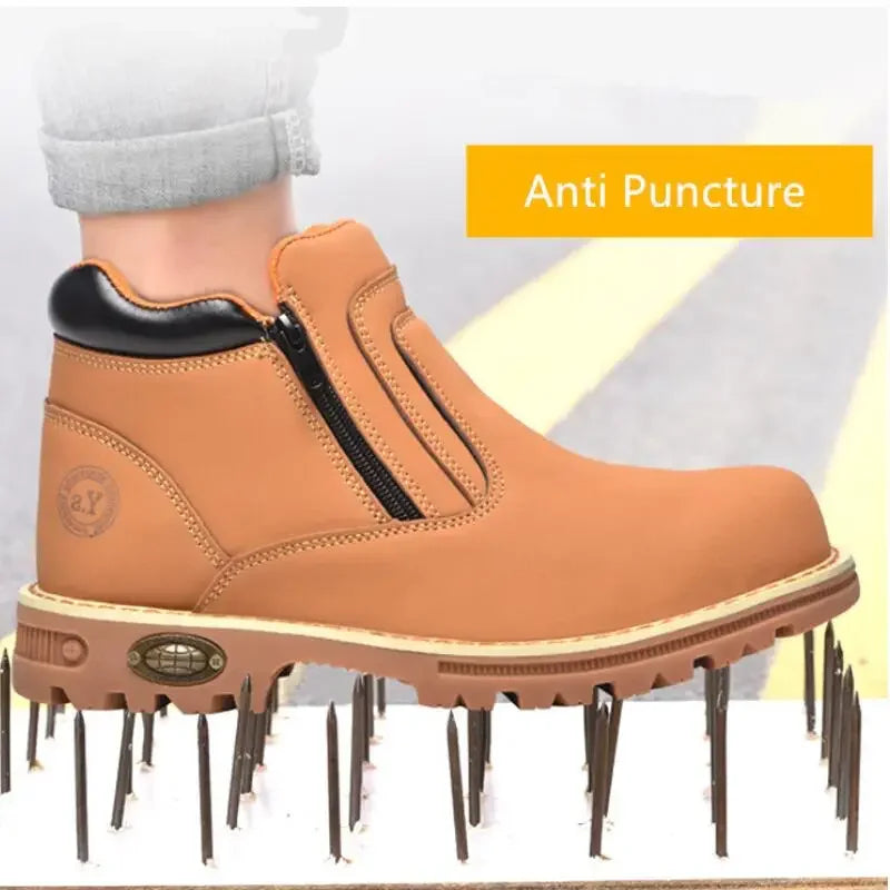Zapatos de trabajo para hombre 2025, zapatos de seguridad impermeables, botas de cuero anti chispas, zapatos de soldador anti perforaciones y antideslizantes.