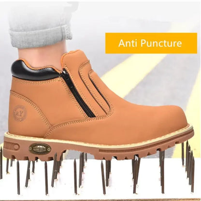 Zapatos de trabajo para hombre 2025, zapatos de seguridad impermeables, botas de cuero anti chispas, zapatos de soldador anti perforaciones y antideslizantes.