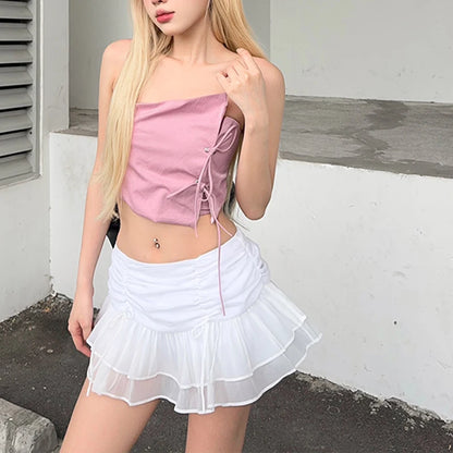 WhereMery - Minifalda plisada sexy para mujer, estilo liso, con perspectiva, cintura alta, informal, para discotecas y calles, vestidos cortos de verano