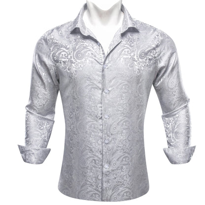 Camisas de seda de diseño para hombre en azul, dorado, verde, rojo, blanco y negro. Estampado cachemir bordado. Corte ajustado. Blusas casuales de manga larga.
