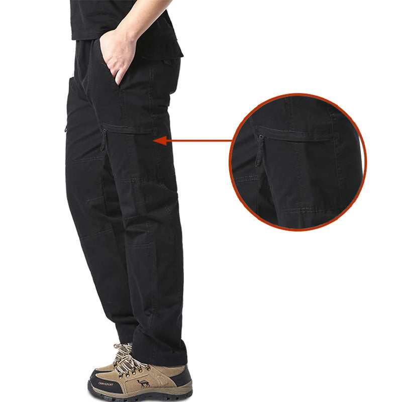 Pantalones cargo de algodón de alta calidad para hombre, pantalones tácticos informales con múltiples bolsillos para primavera y otoño, para acampar al aire libre, senderismo y trabajo.