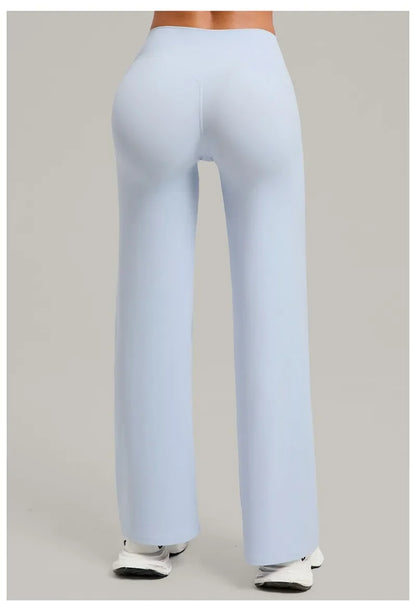 Pantalones de yoga rectos de pierna ancha para mujer, nuevos pantalones de pilates, pantalones deportivos ajustados que realzan la cadera, pantalones casuales para correr al aire libre, pantalones de fitness.