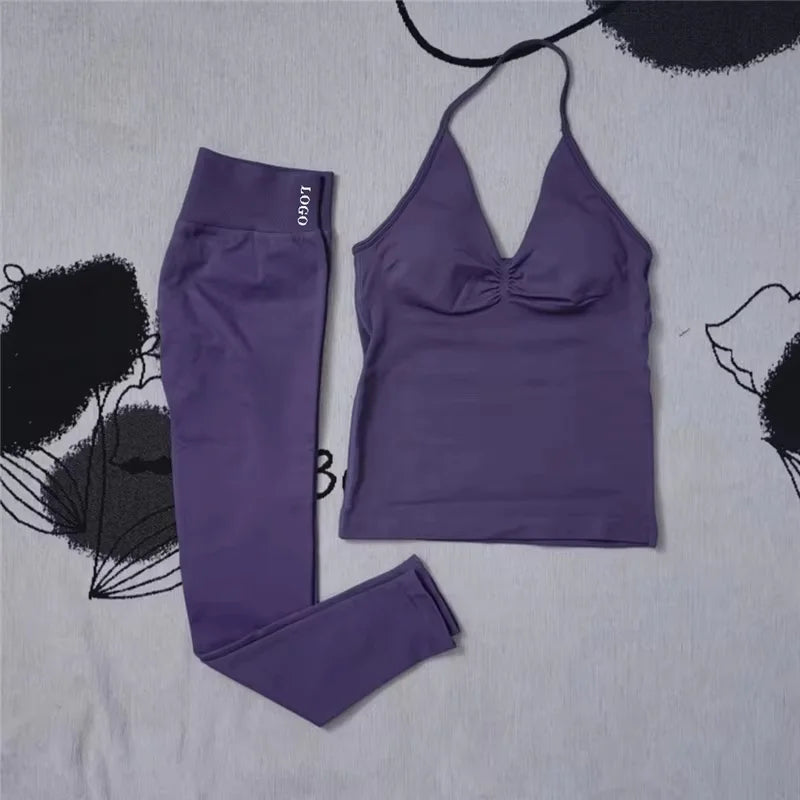 Conjunto de 2 piezas de yoga para mujer, leggings de cintura alta sin costuras, sujetador deportivo, ropa de entrenamiento, ropa deportiva para correr