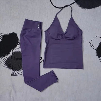 Conjunto de 2 piezas de yoga para mujer, leggings de cintura alta sin costuras, sujetador deportivo, ropa de entrenamiento, ropa deportiva para correr