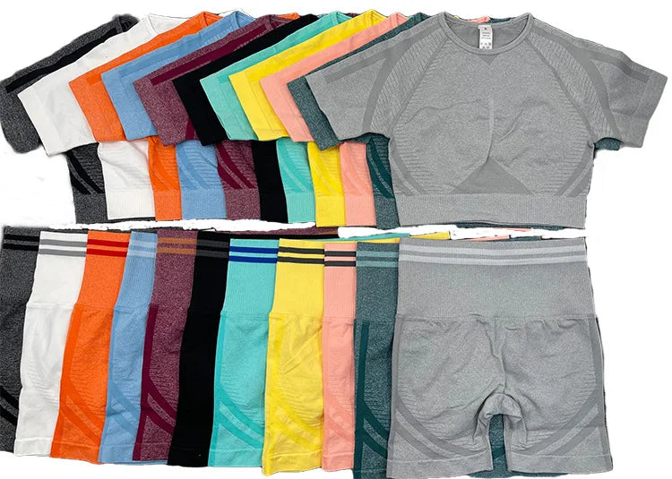 Conjuntos de ropa deportiva de media pieza sin costuras para mujer, conjuntos de gimnasio de manga larga, sujetador deportivo de yoga, leggings push up y mallas deportivas.