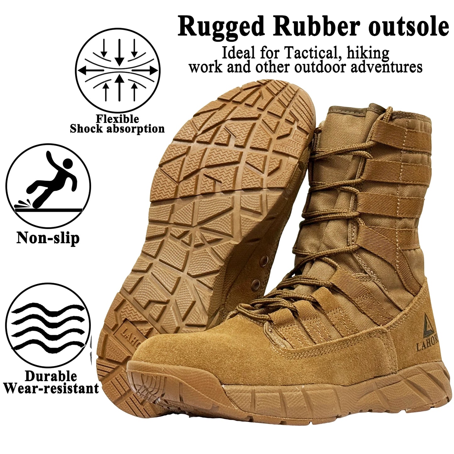Botas tácticas de combate LAHORS de piel de ante ligera para hombre, ideales para senderismo al aire libre, estilo militar del desierto, transpirables, hasta el tobillo, fabricadas en material sintético.