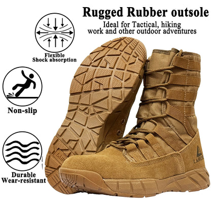 Botas tácticas de combate LAHORS de piel de ante ligera para hombre, ideales para senderismo al aire libre, estilo militar del desierto, transpirables, hasta el tobillo, fabricadas en material sintético.