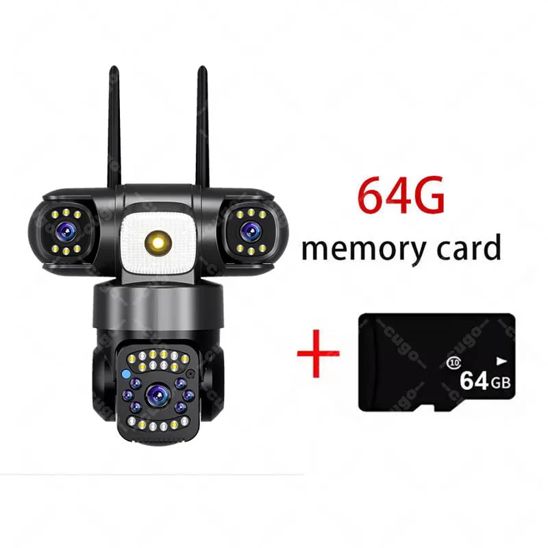 Cámara IP WiFi de 15 MP y 8K con tres lentes, resistente al agua y con carga solar para exteriores. Incluye visión nocturna, audio bidireccional y detección humana. Cámara de seguridad CCTV.