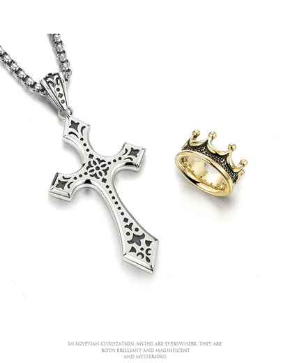 Collar con colgante de cruz y corona punk para hombre, estilo retro hip hop, de cobre, para parejas, cadena de suéter, accesorios de joyería, regalo festivo.