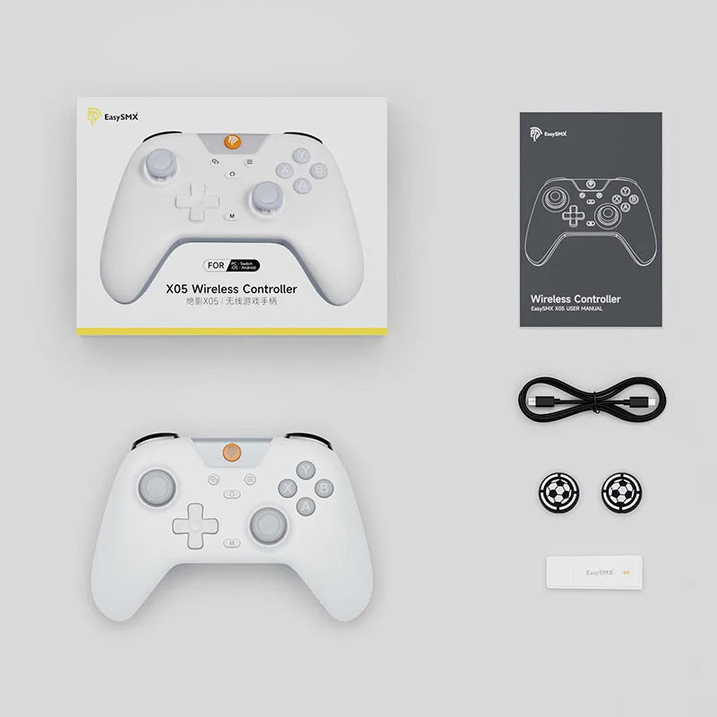 Mando inalámbrico EasySMX X05 con Bluetooth, adaptador y cable para PC, teléfono, Switch y Steam Gamer, efecto Hall.