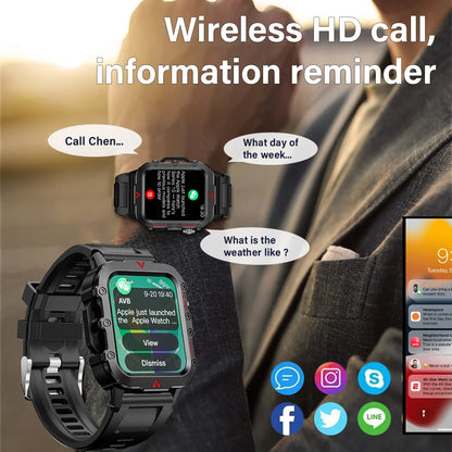 Reloj inteligente deportivo LAXASFIT para hombre con Bluetooth, monitor de frecuencia cardíaca, linterna LED, multifunción, para deportes al aire libre