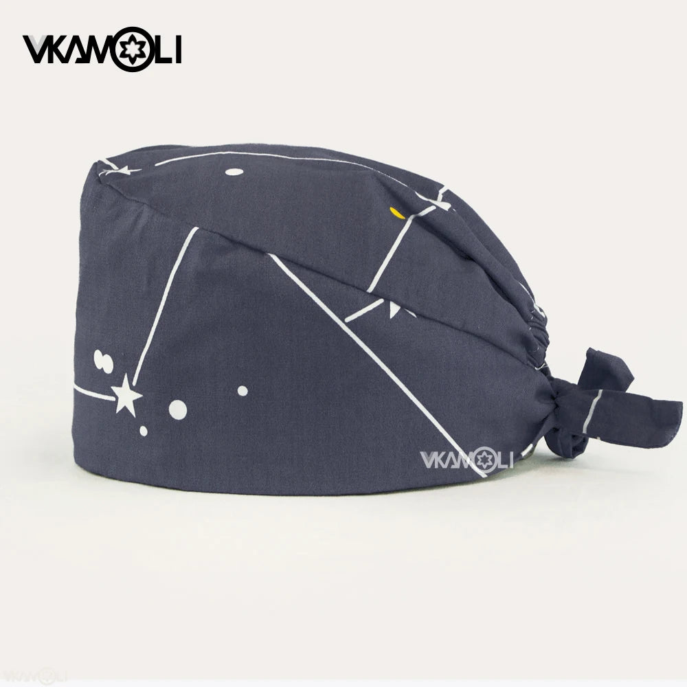 Gorro quirúrgico de algodón con estampado de dibujos animados multicolor para peluquería de mascotas, ajustable, para salón de belleza, enfermería, médico y enfermera.