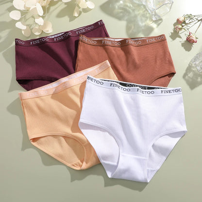Conjunto de 4 bragas de algodón acanaladas a rayas para mujer, tallas grandes, cintura alta, transpirables, lencería lisa, pantalones cortos S-XXL