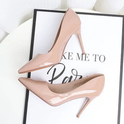 Zapatos de tacón alto brillantes para mujer, sin cordones, con punta puntiaguda y tacón fino, estilo hada, primavera y verano, nueva versión coreana.