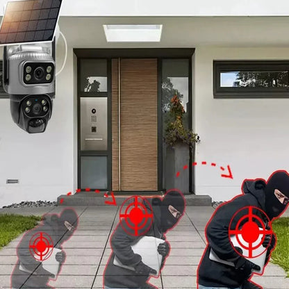 Cámara solar 4G de 8MP con lente dual 4K, PIR, tarjeta SIM integrada, visión nocturna, resistente al agua, cámara IP de seguridad con batería y monitor CCTV.