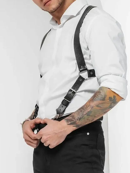 Arnés de pecho de cuero sintético para hombre, tirantes ajustables, arnés corporal bondage, accesorios de ropa gótica, moda